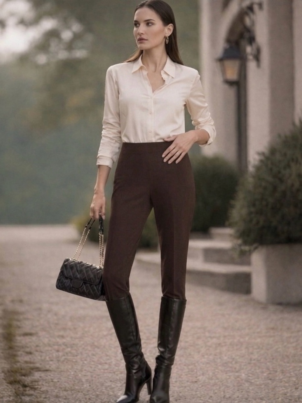 Lauren Ralph Lauren Brown Pull-On Straight Leg Pants Hidden Zip 10 Equestrian